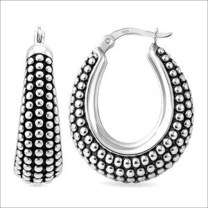925 Sterling Silver Bali Hoop Earrings Lightweight Click-Top Antique Beaded